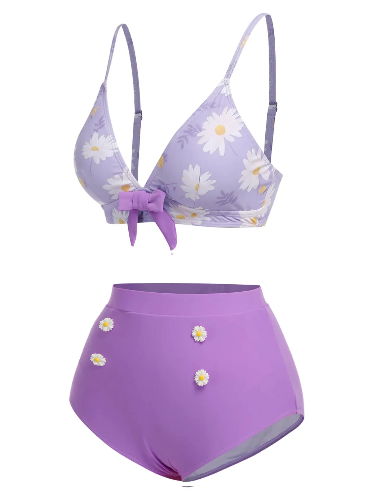 Purple 1950s Daisy Bow Strap Swimsuit sold by Retro Stage product image thumbnail 3