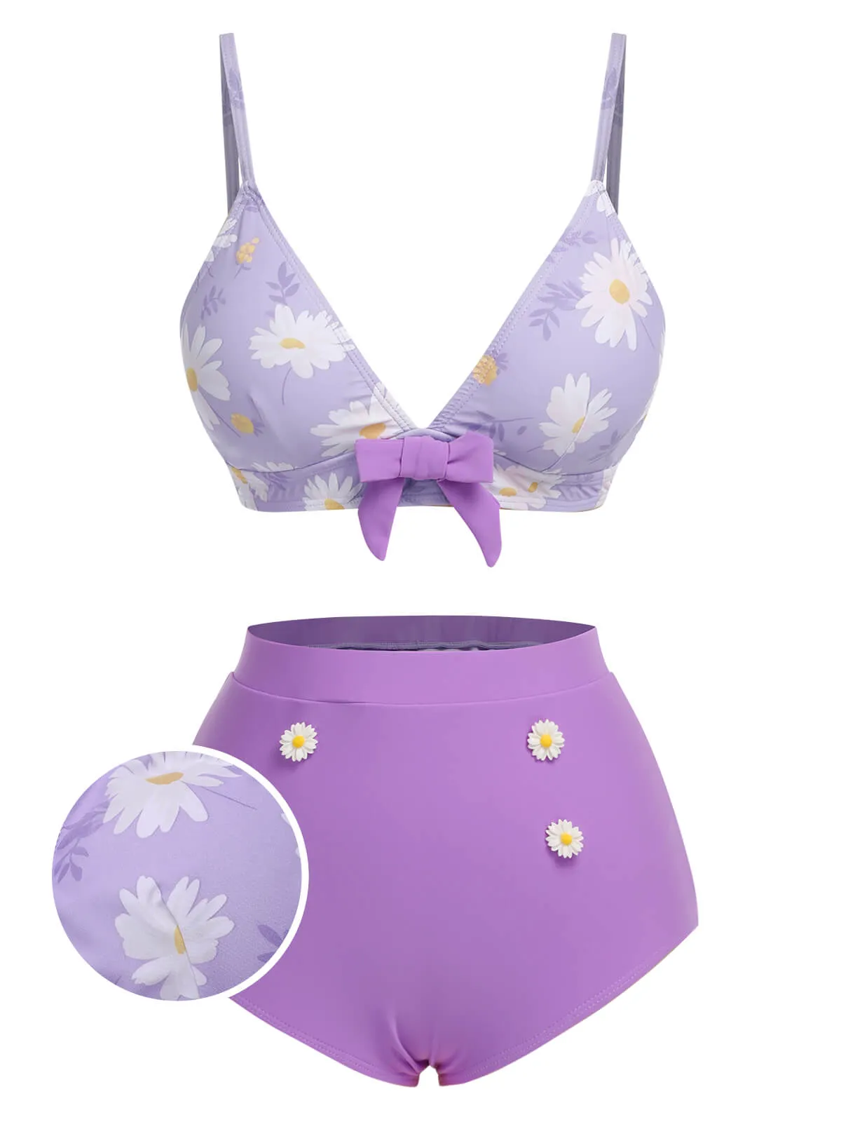 Purple 1950s Daisy Bow Strap Swimsuit sold by Retro Stage