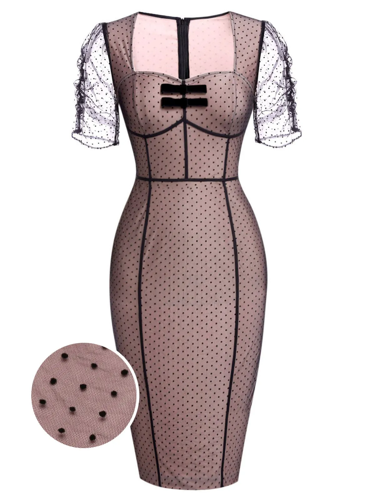 Pink 1960s Polka Dot Mesh Pencil Dress sold by Retro Stage product image thumbnail 5