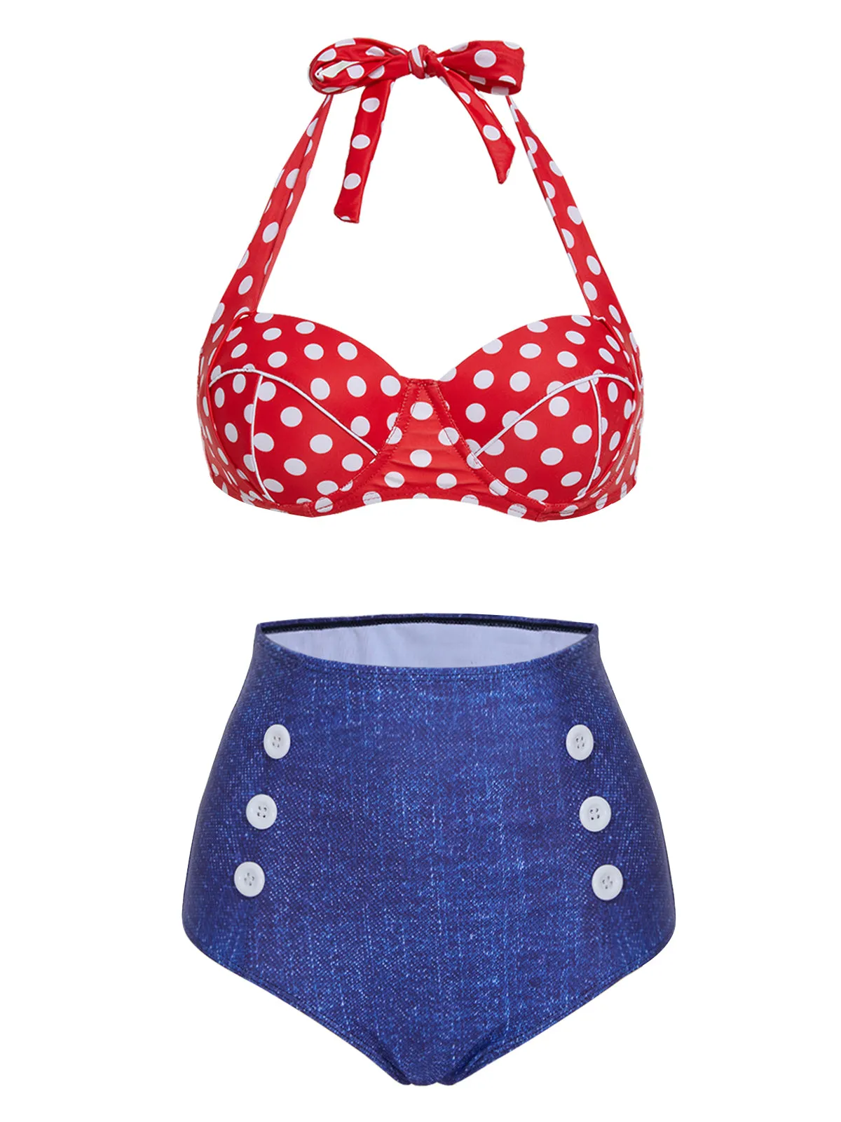 1950s Retro Polka Dot Halter Bikini Swimsuit sold by Retro Stage product image thumbnail 2