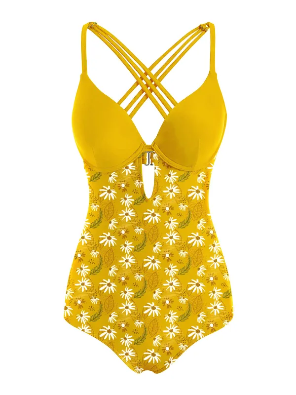 Yellow 1950s Daisy Patchwork Swimsuit sold by Retro Stage