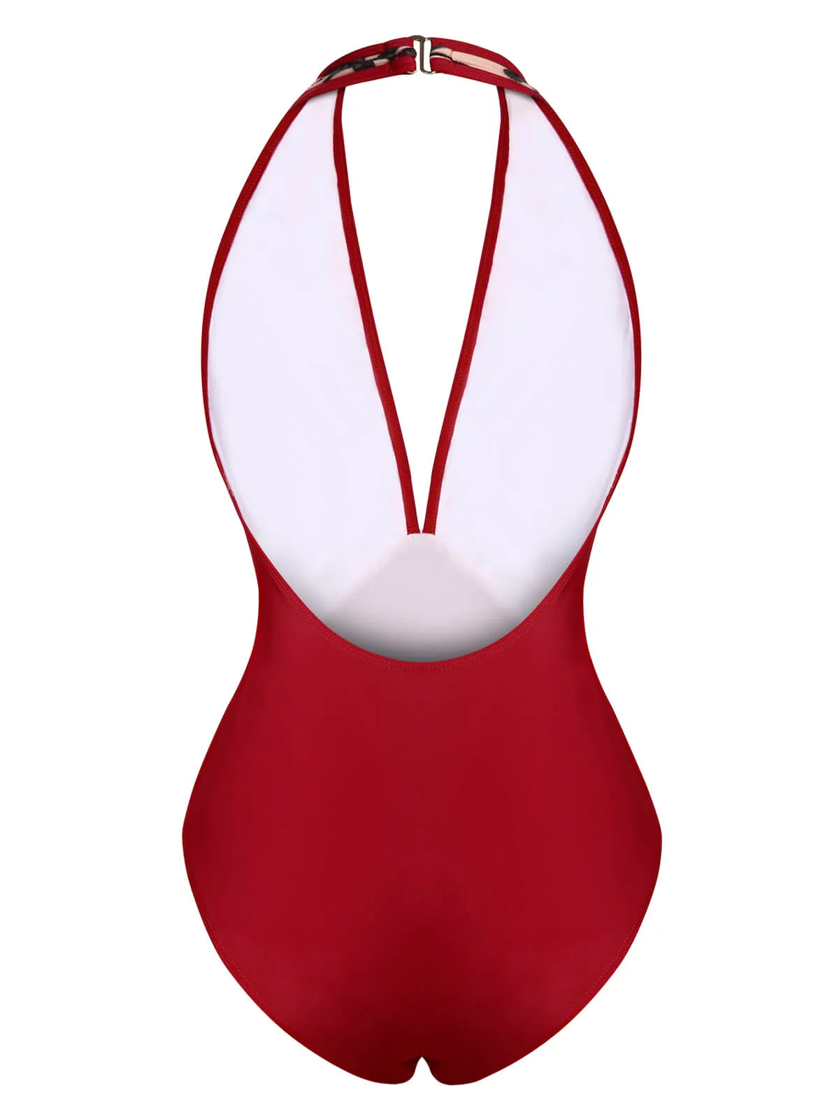 Wine Red 1950s Floral Backless Swimsuit sold by Retro Stage product image thumbnail 4
