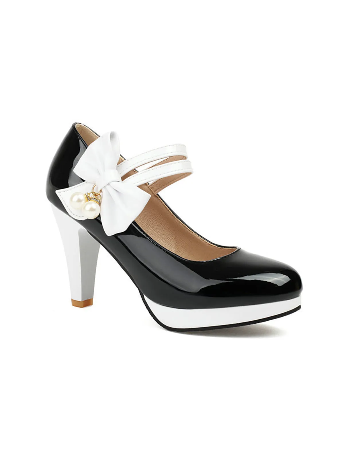 Mary Jane Color Block Side Bow High Heel Shoes sold by Retro Stage product image thumbnail 2