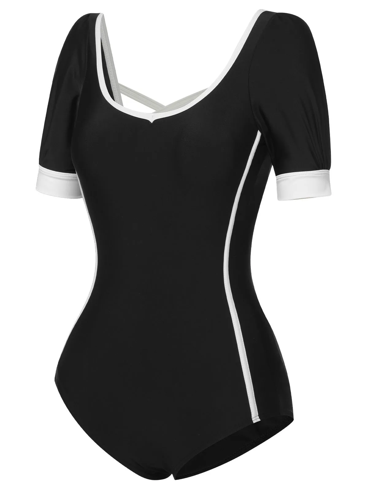 Black 1960s Puff Sleeves One-Piece Swimsuit sold by Retro Stage product image thumbnail 2