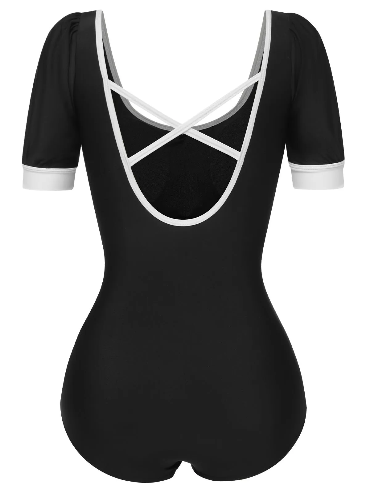 Black 1960s Puff Sleeves One-Piece Swimsuit sold by Retro Stage product image thumbnail 3