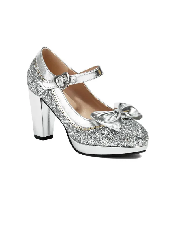 Sequined Bow Chunky High Heels sold by Retro Stage