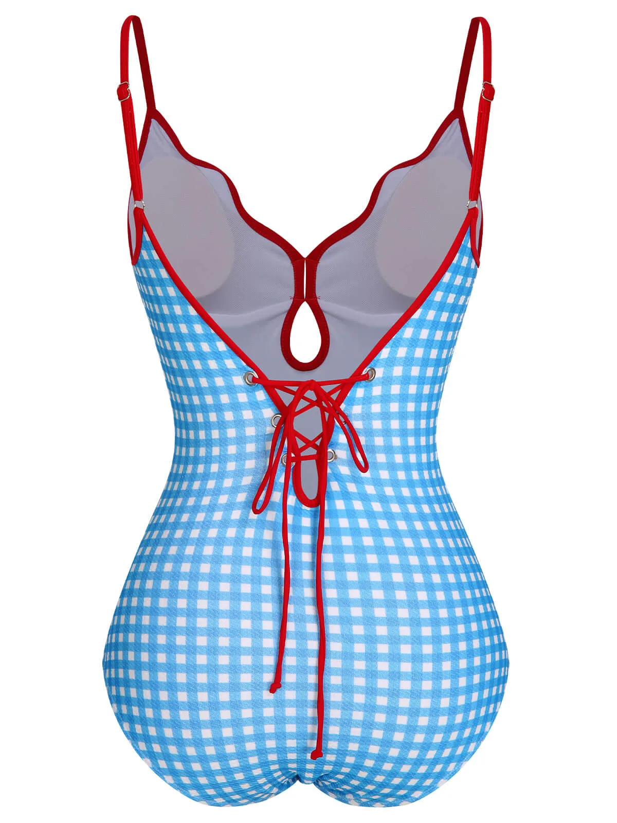 Blue 1950s Plaid Sling One-Piece Swimsuit sold by Retro Stage product image thumbnail 3