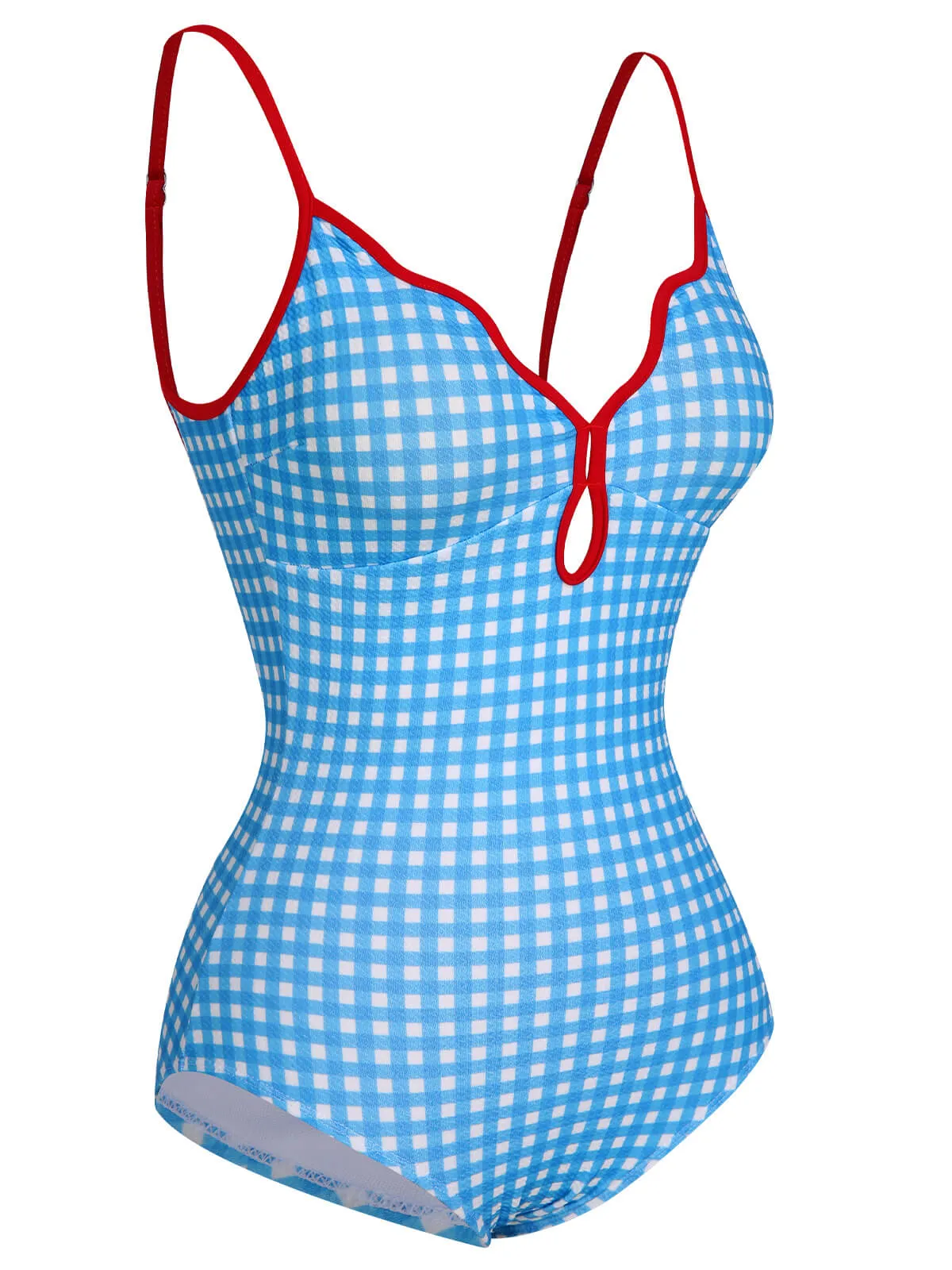 Blue 1950s Plaid Sling One-Piece Swimsuit sold by Retro Stage product image thumbnail 2