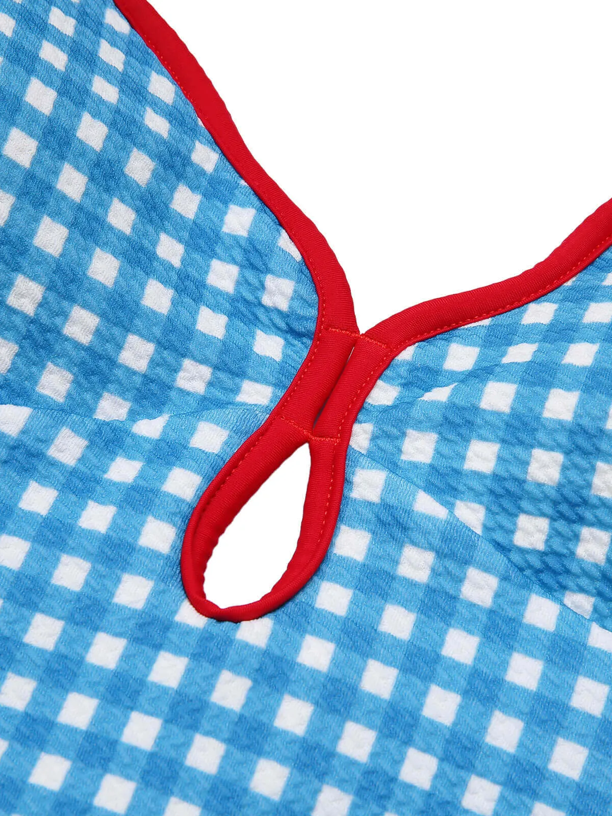 Blue 1950s Plaid Sling One-Piece Swimsuit sold by Retro Stage product image thumbnail 4
