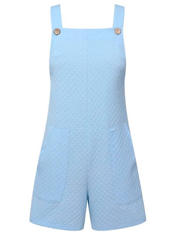 Light Blue 1950s Solid Checkerboard Textured Romper sold by Retro Stage