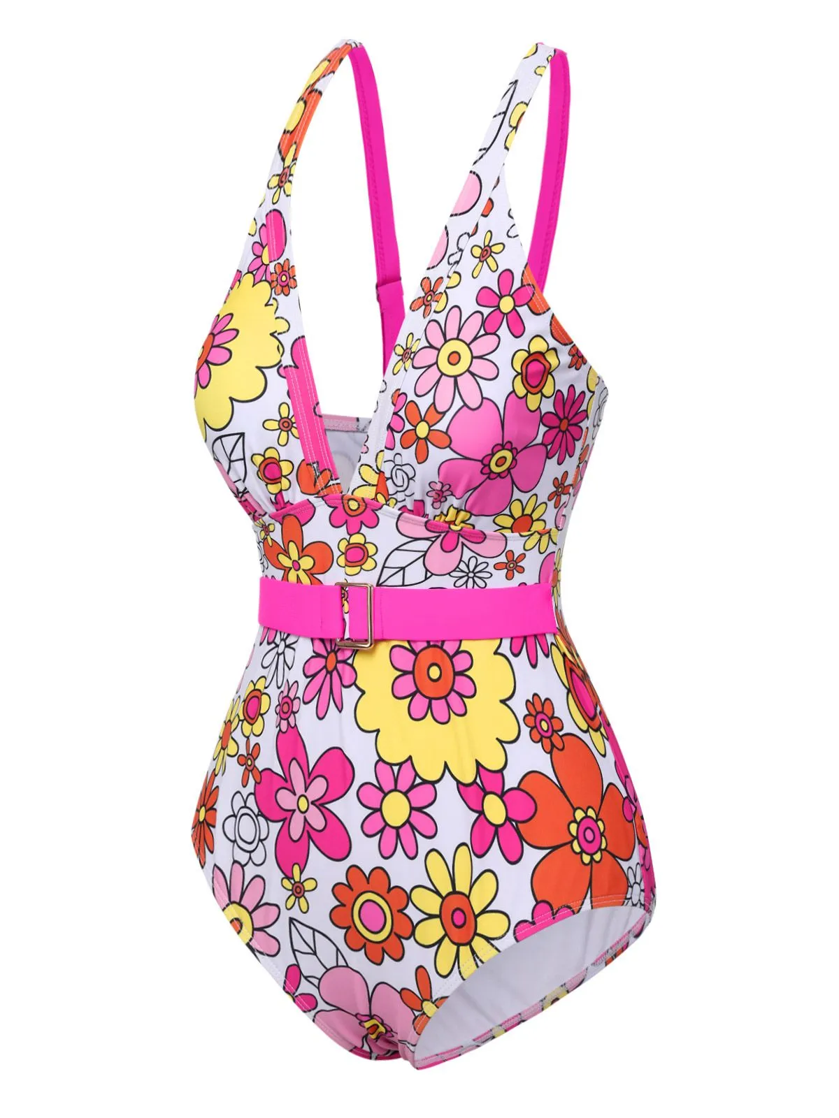 1960s Flowers Back-Cross Strap Belt Swimsuit sold by Retro Stage product image thumbnail 3