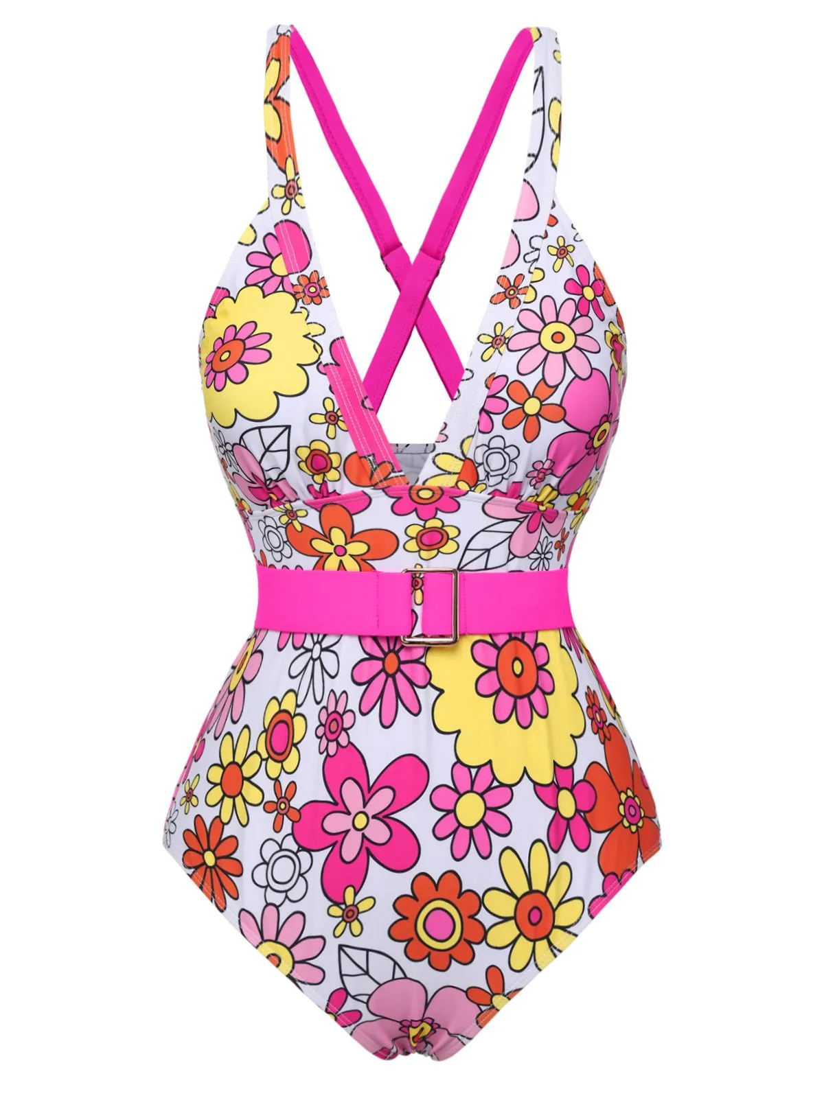 1960s Flowers Back-Cross Strap Belt Swimsuit sold by Retro Stage product image thumbnail 2