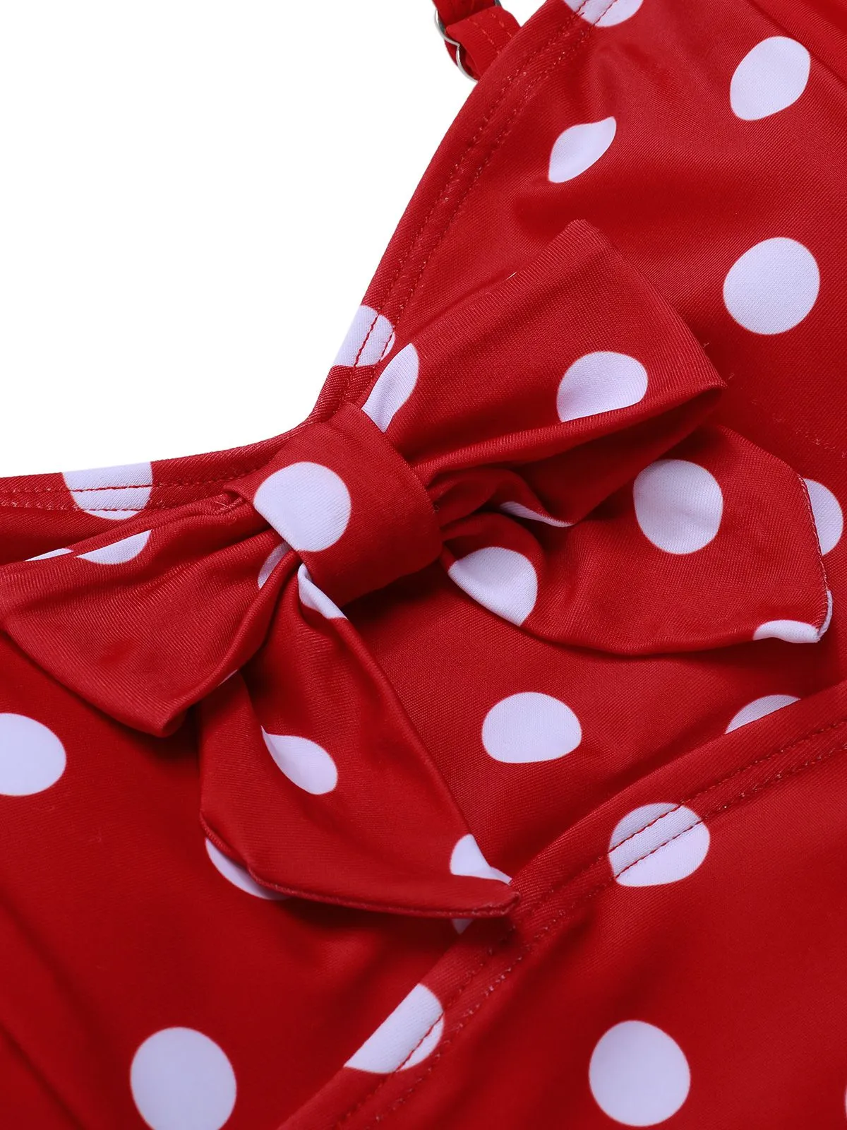 Red 1950s Polka Dot Patchwork Strap Swimsuit sold by Retro Stage product image thumbnail 5