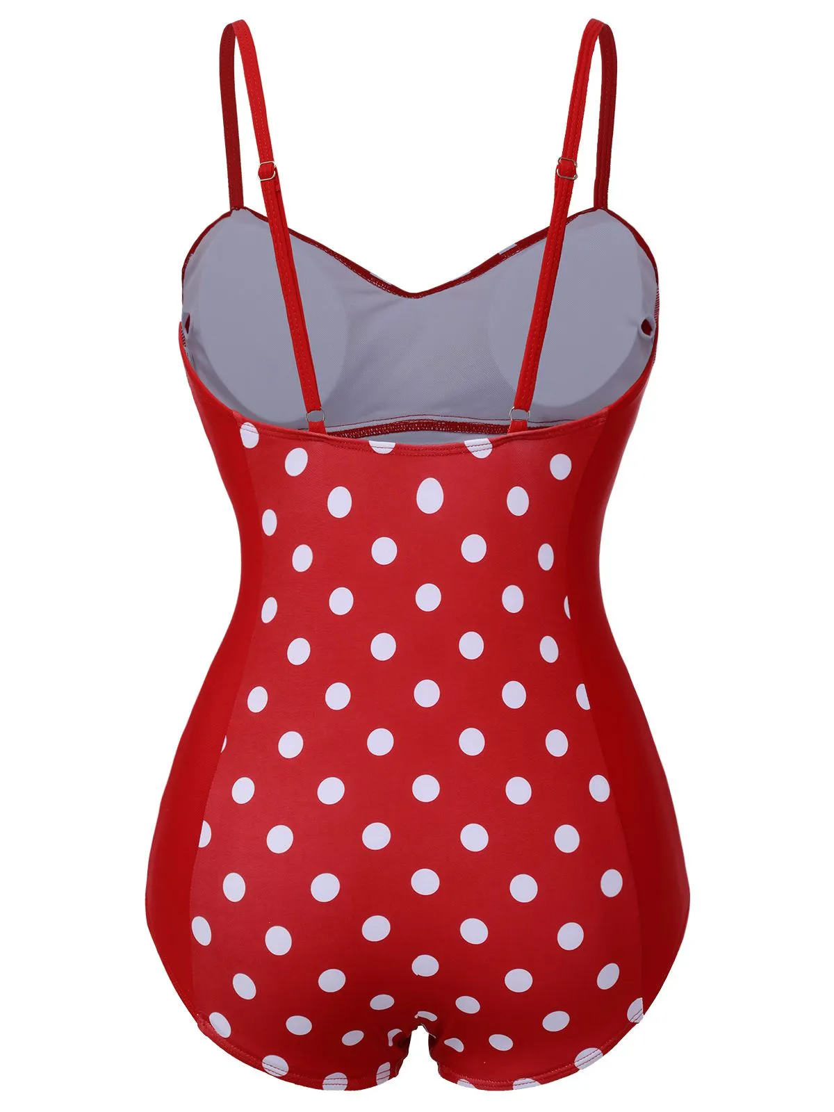 Red 1950s Polka Dot Patchwork Strap Swimsuit sold by Retro Stage product image thumbnail 4