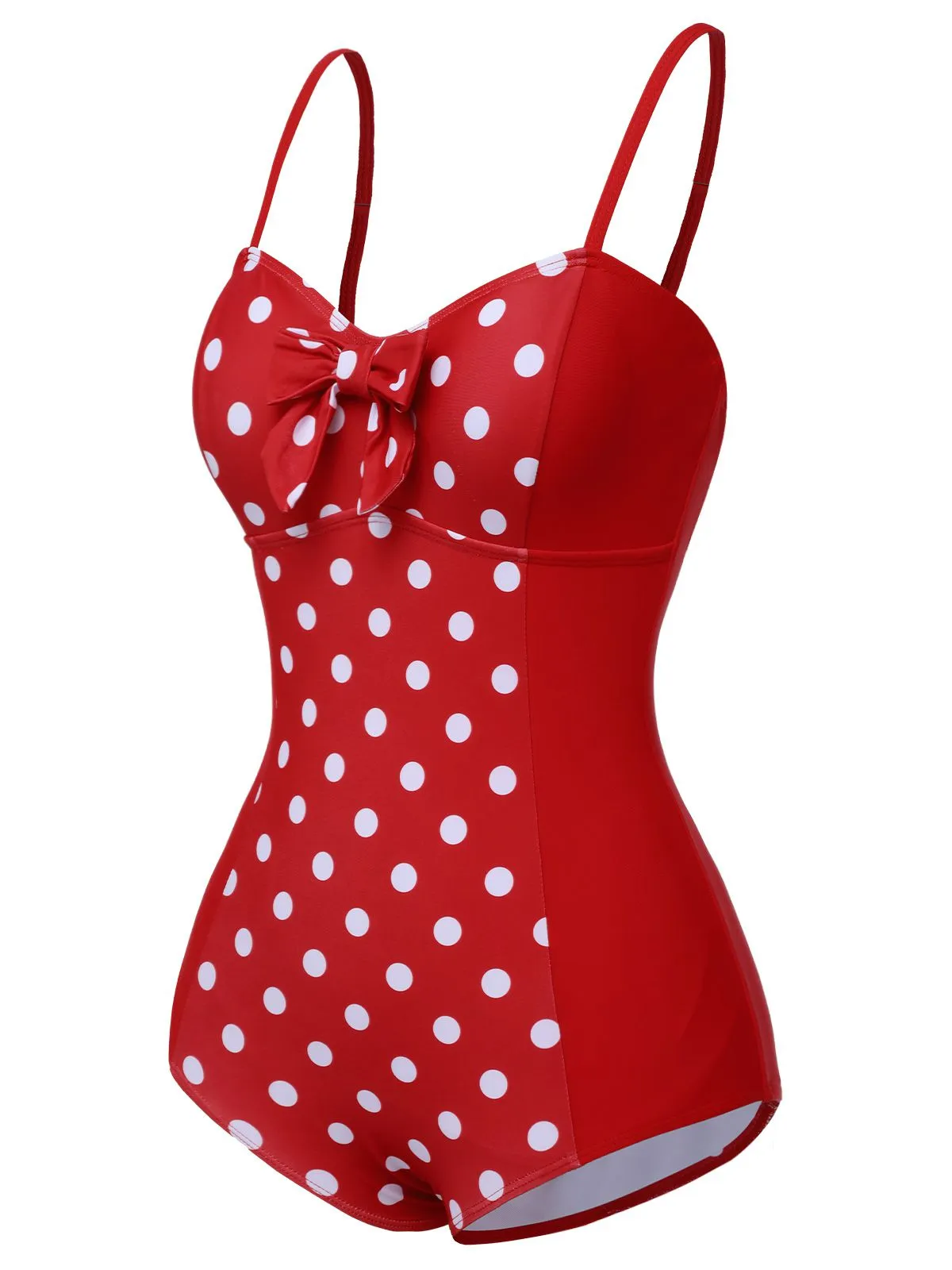 Red 1950s Polka Dot Patchwork Strap Swimsuit sold by Retro Stage product image thumbnail 3