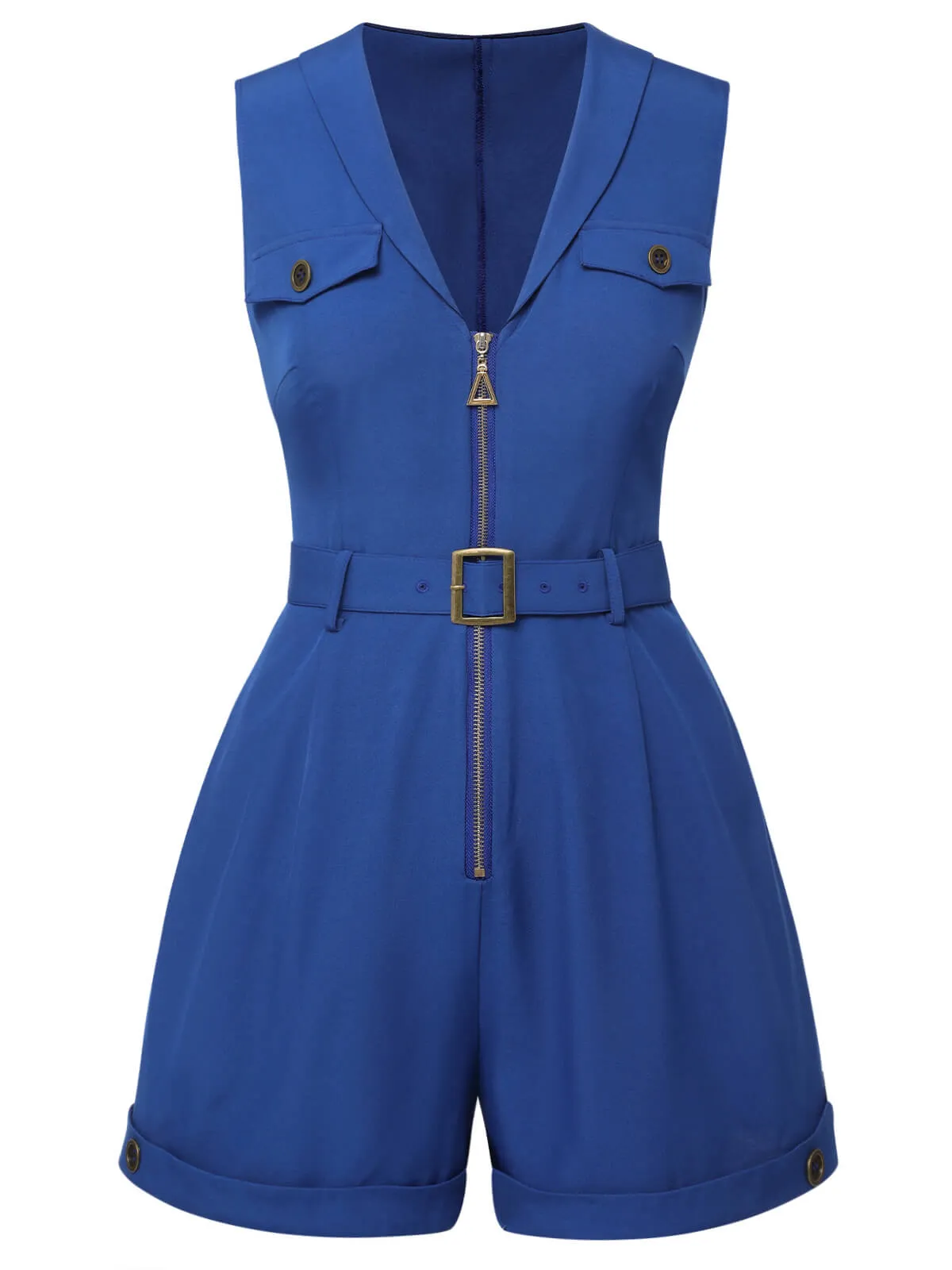 Dark Blue 1940s Pockets Lapel Romper sold by Retro Stage product image thumbnail 2