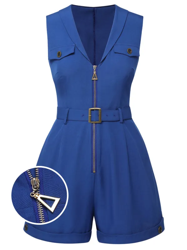 Dark Blue 1940s Pockets Lapel Romper sold by Retro Stage