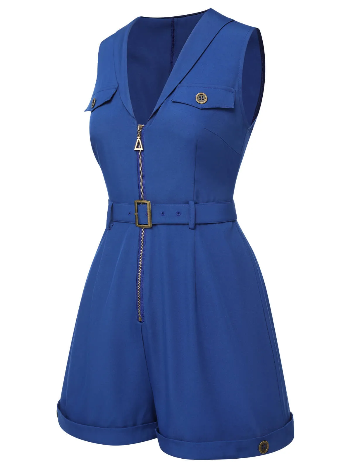 Dark Blue 1940s Pockets Lapel Romper sold by Retro Stage product image thumbnail 3