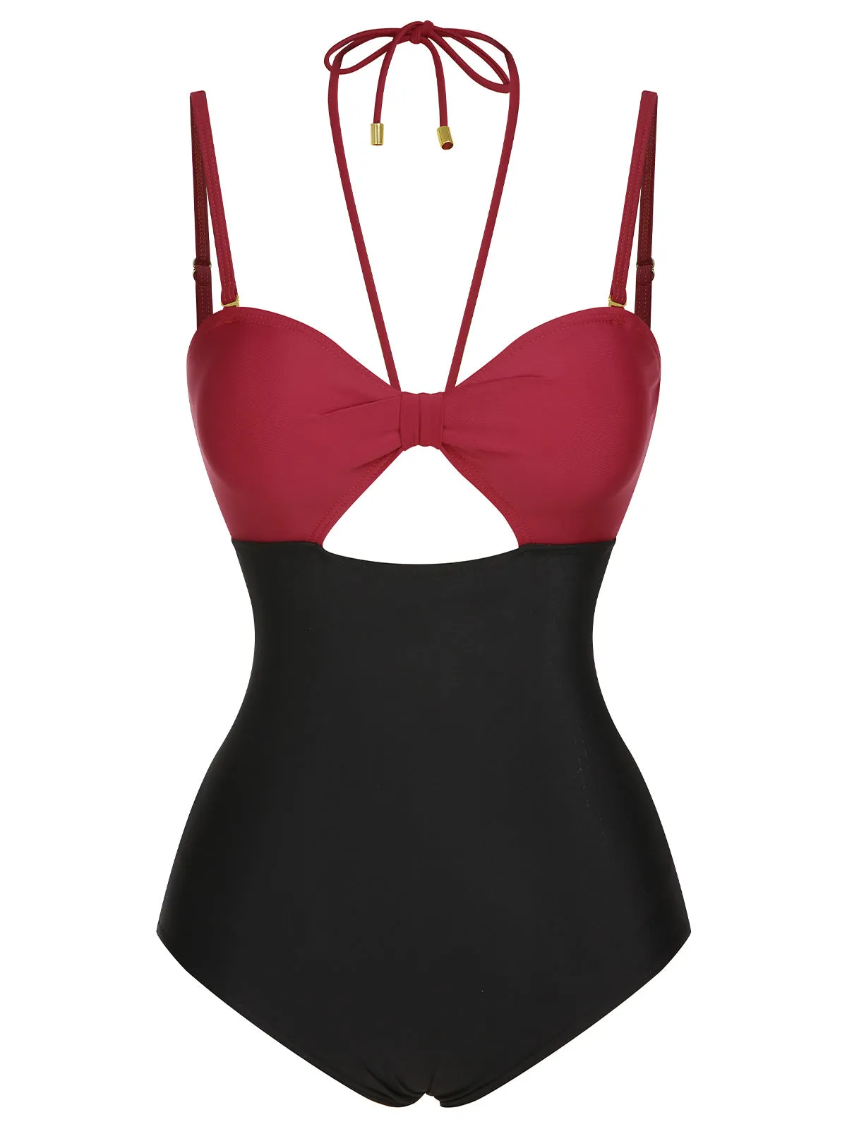 1950s Solid Cutout Halter Strap Swimsuit sold by Retro Stage