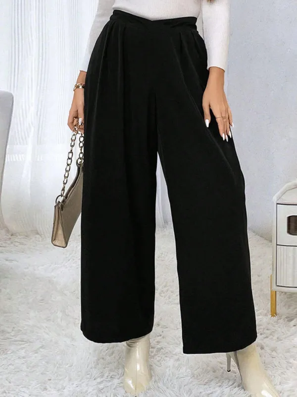 [Plus Size] Black 1940s Solid Pleated Waist Straight Pants sold by Retro Stage