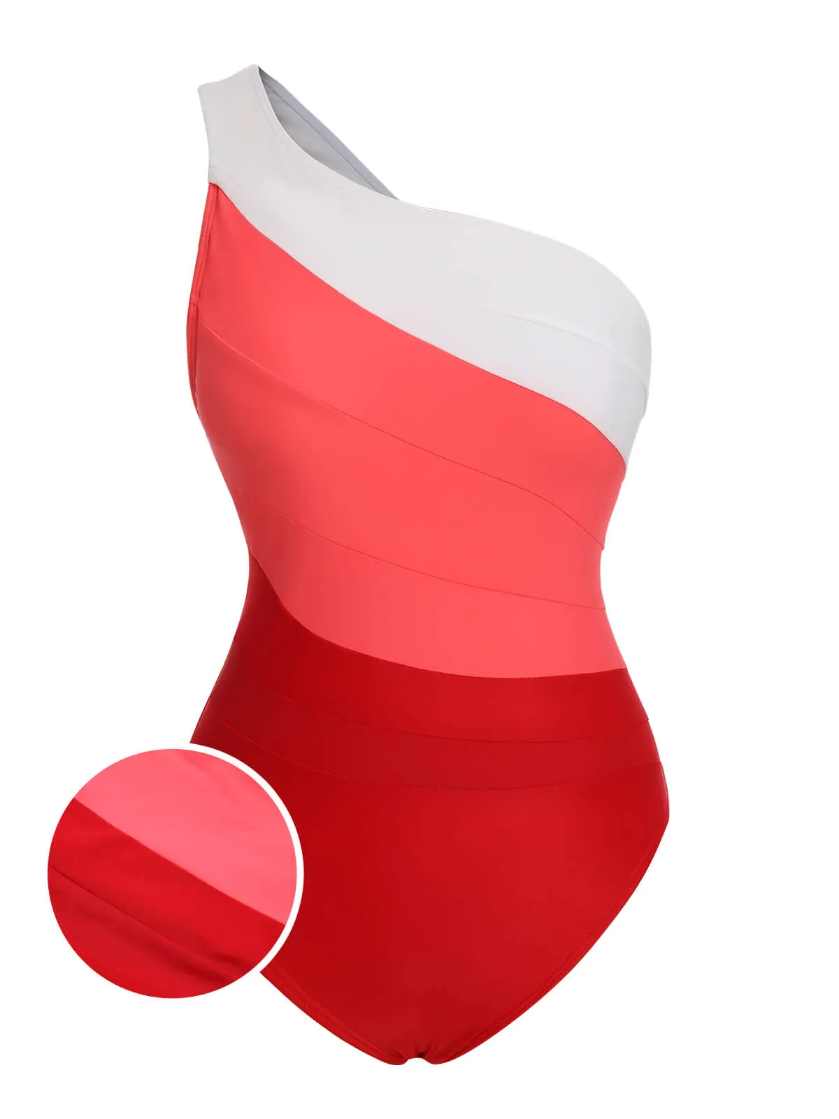 1940s Color Block One Shoulder One-Piece Swimsuit sold by Retro Stage