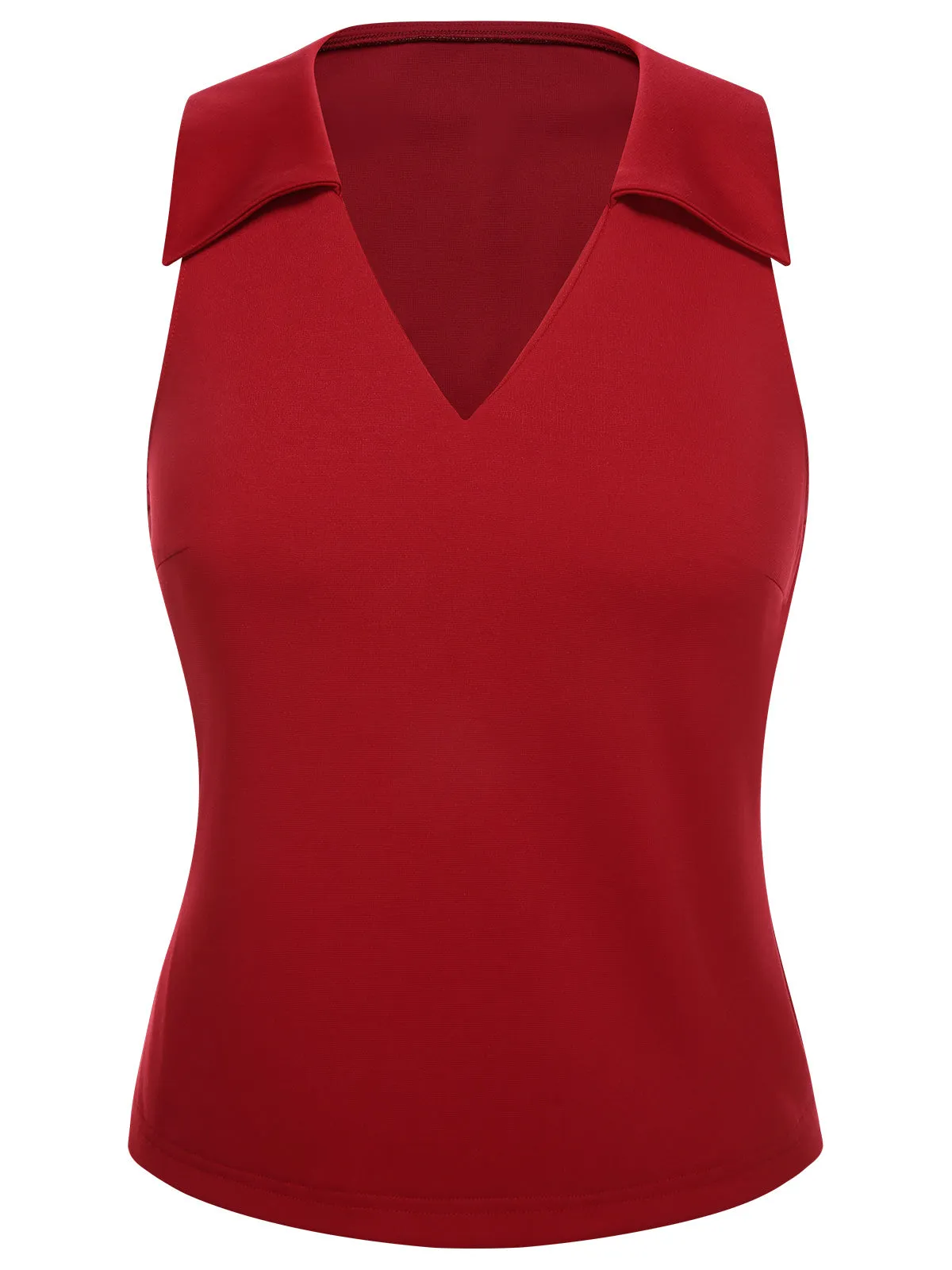 Red 1940s Solid Sleeveless Lapel Top sold by Retro Stage product image thumbnail 2