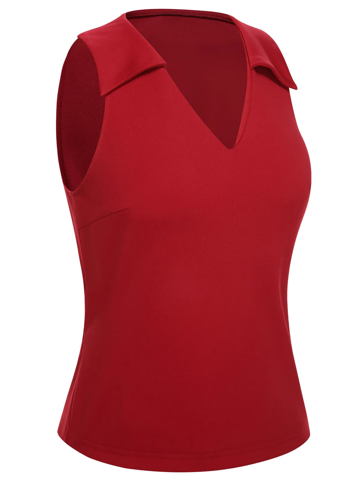 Red 1940s Solid Sleeveless Lapel Top sold by Retro Stage product image thumbnail 3