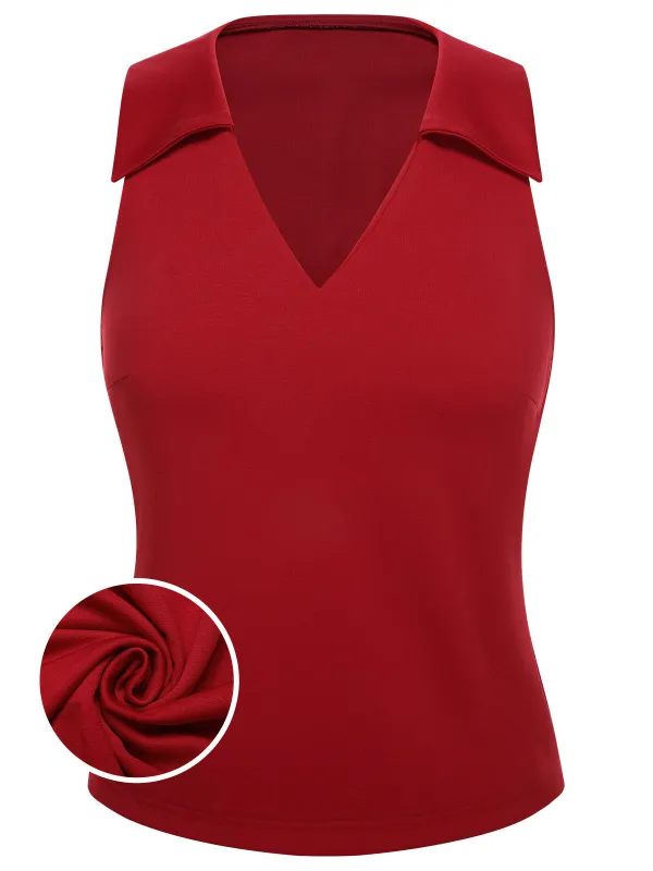 Red 1940s Solid Sleeveless Lapel Top sold by Retro Stage