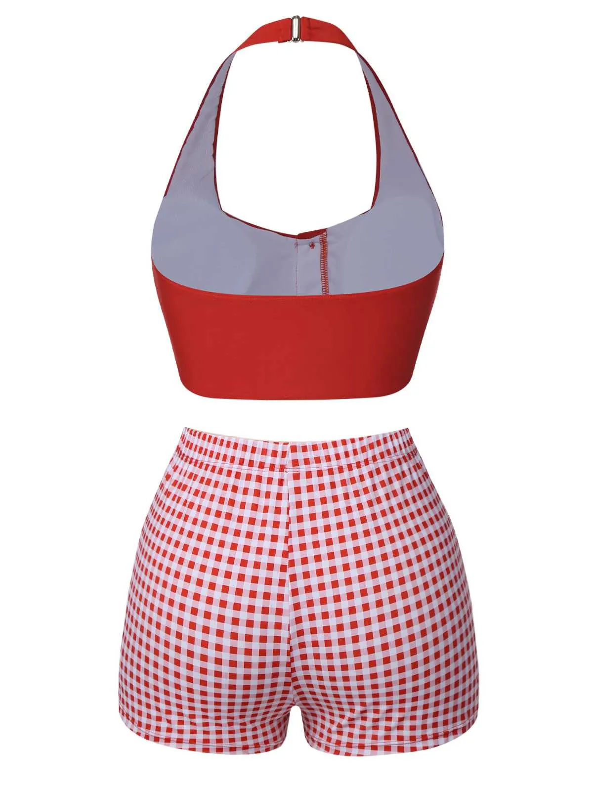 Red 1950s Halter Plaids Swimsuit sold by Retro Stage product image thumbnail 4
