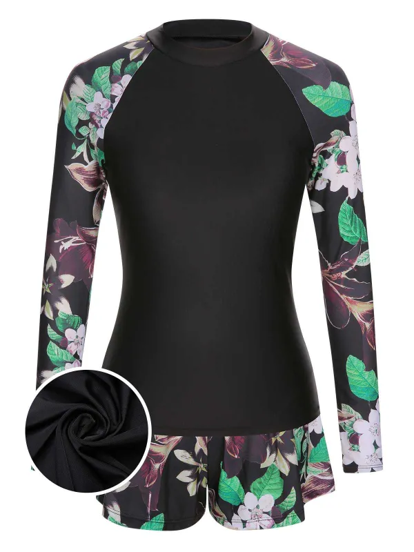 Black 1960s Floral Swimsuit Set sold by Retro Stage