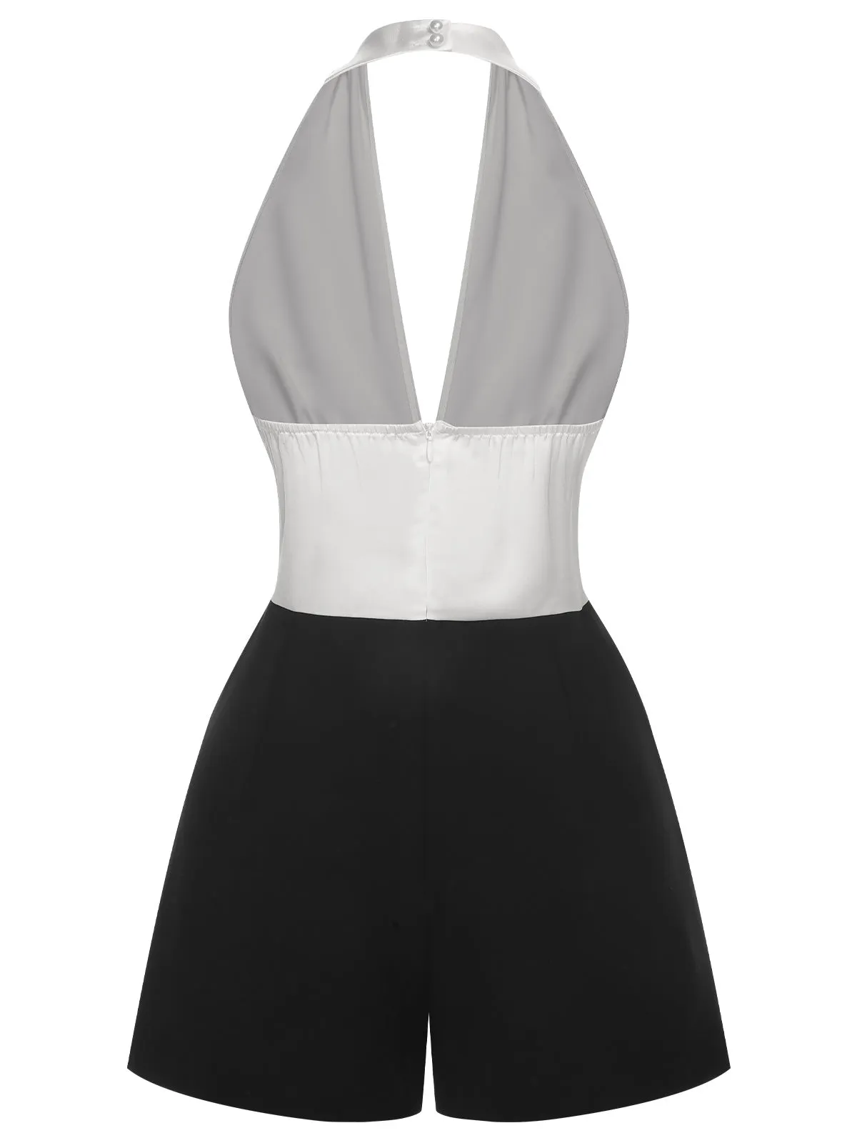 White & Black 1950s Deep-V Halter Romper sold by Retro Stage product image thumbnail 4