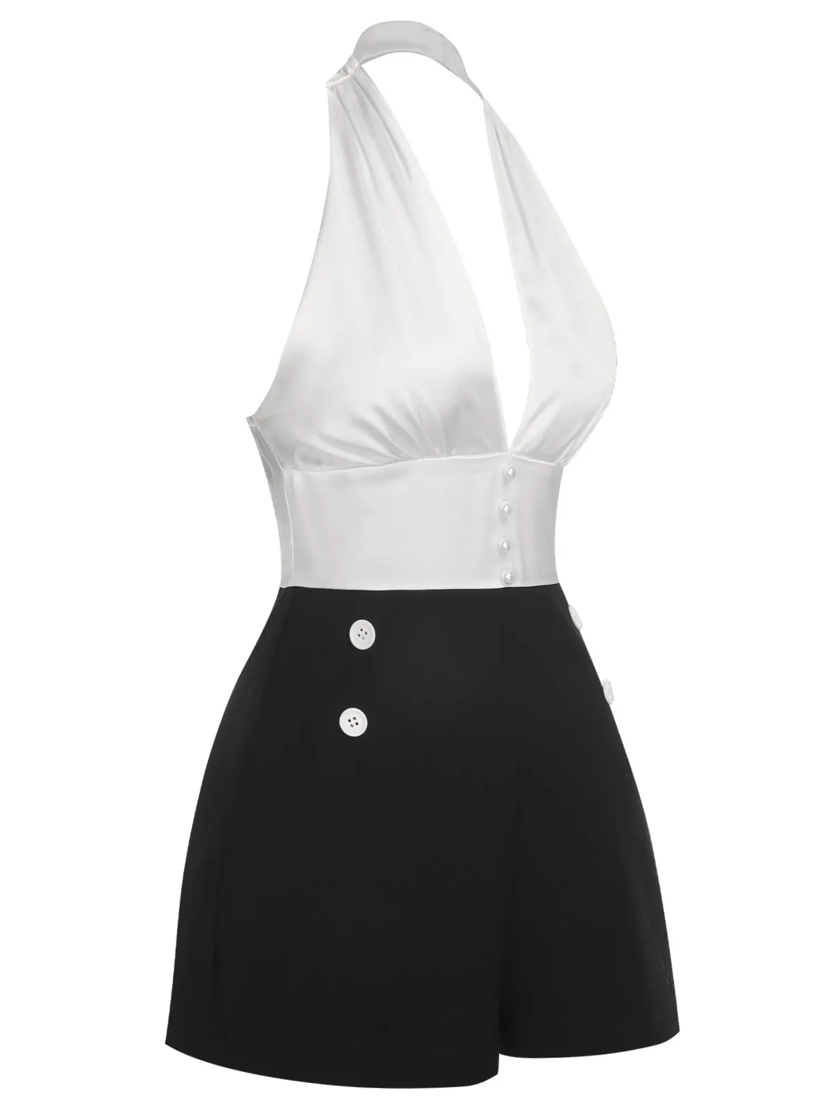 White & Black 1950s Deep-V Halter Romper sold by Retro Stage product image thumbnail 3