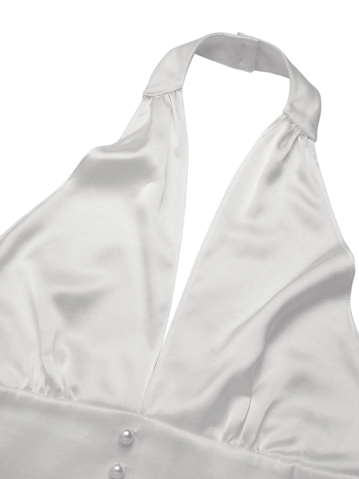 White & Black 1950s Deep-V Halter Romper sold by Retro Stage product image thumbnail 5