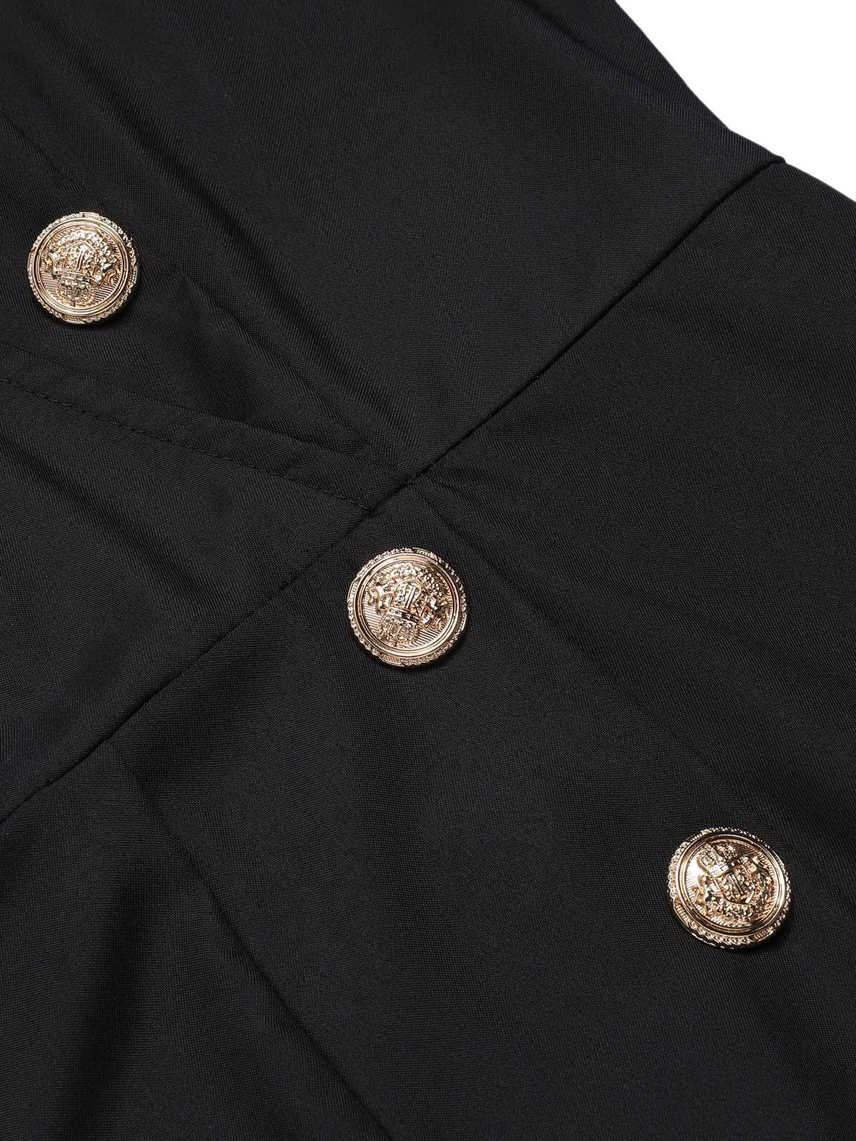 Black 1950s Sleeveless Buttoned Solid Jumpsuit sold by Retro Stage product image thumbnail 4