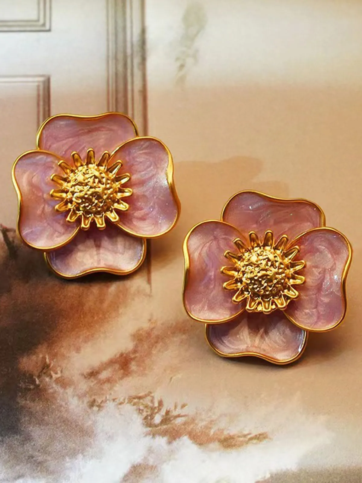 Vintage Violet Petal Alloy Earrings sold by Retro Stage product image thumbnail 2