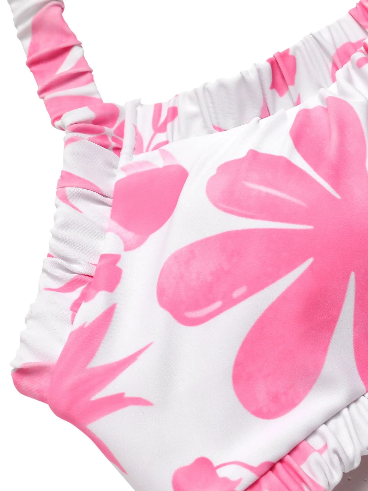 Pink 1930s Floral Elastic Gathers Halter Swimsuit sold by Retro Stage product image thumbnail 4