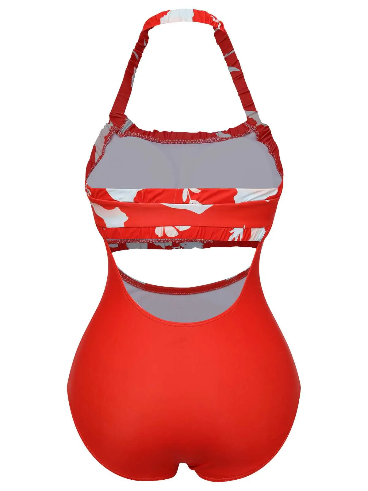 Red 1930s Halter Floral One-Piece Swimsuit sold by Retro Stage product image thumbnail 3