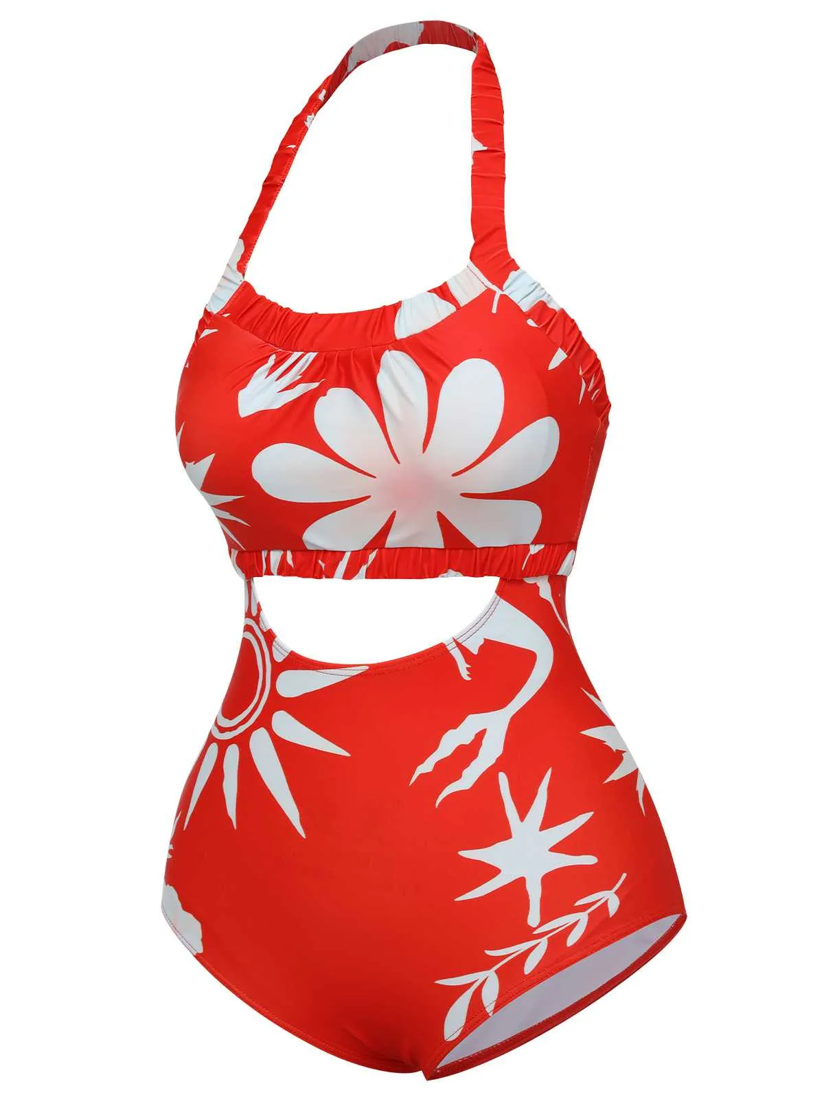 Red 1930s Halter Floral One-Piece Swimsuit sold by Retro Stage product image thumbnail 2