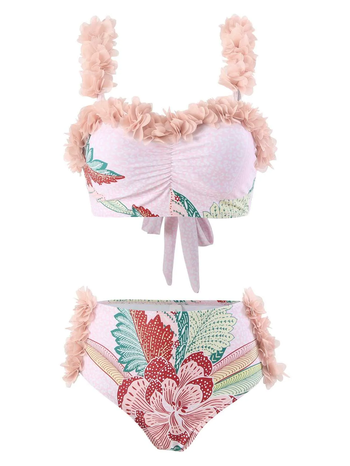 Pink 1950s Spaghetti Strap 3D Floral Swimsuit sold by Retro Stage