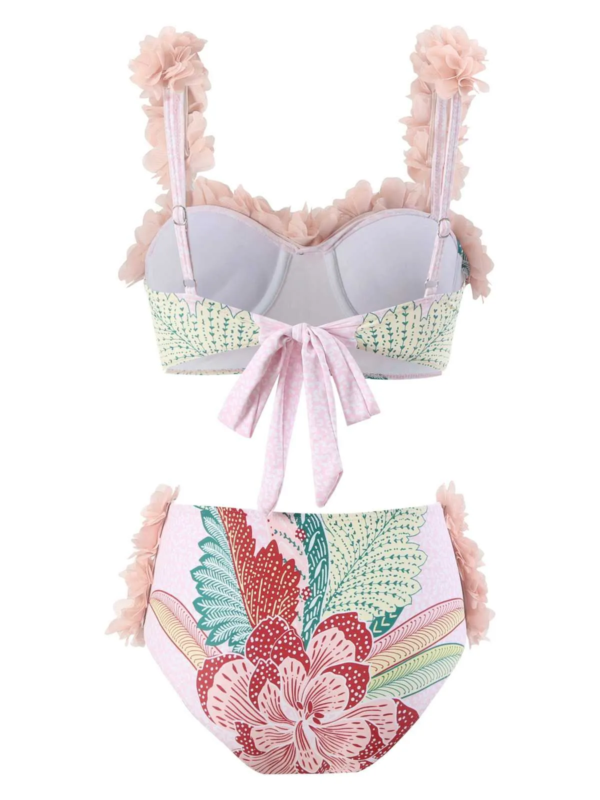 Pink 1950s Spaghetti Strap 3D Floral Swimsuit sold by Retro Stage product image thumbnail 2