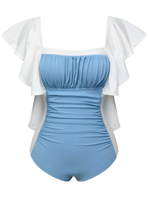 Light Blue 1960s Backless One-piece Swimsuit sold by Retro Stage