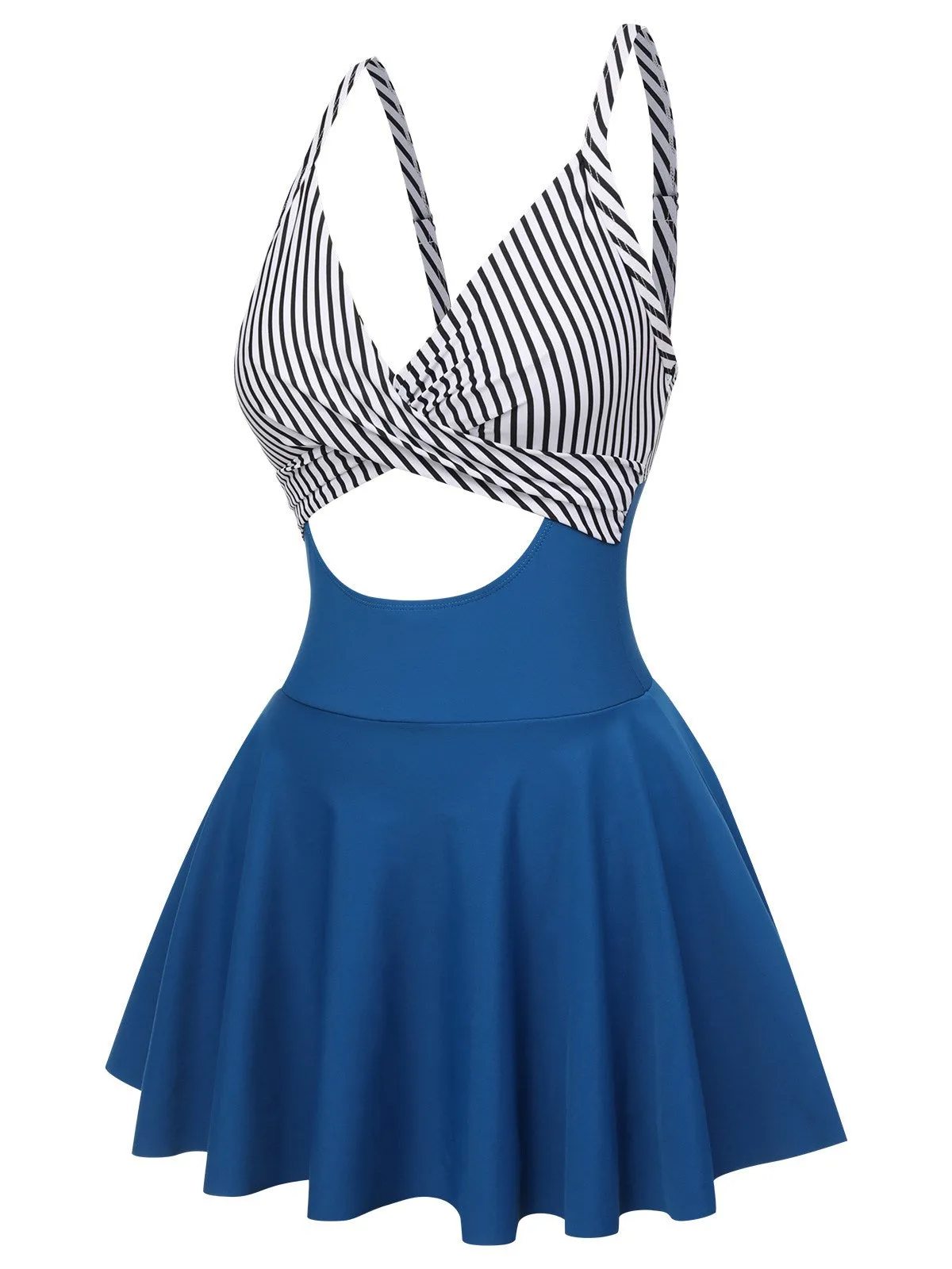 Multicolor 1930s Stripe Skirted One-piece Swimsuit sold by Retro Stage product image thumbnail 2