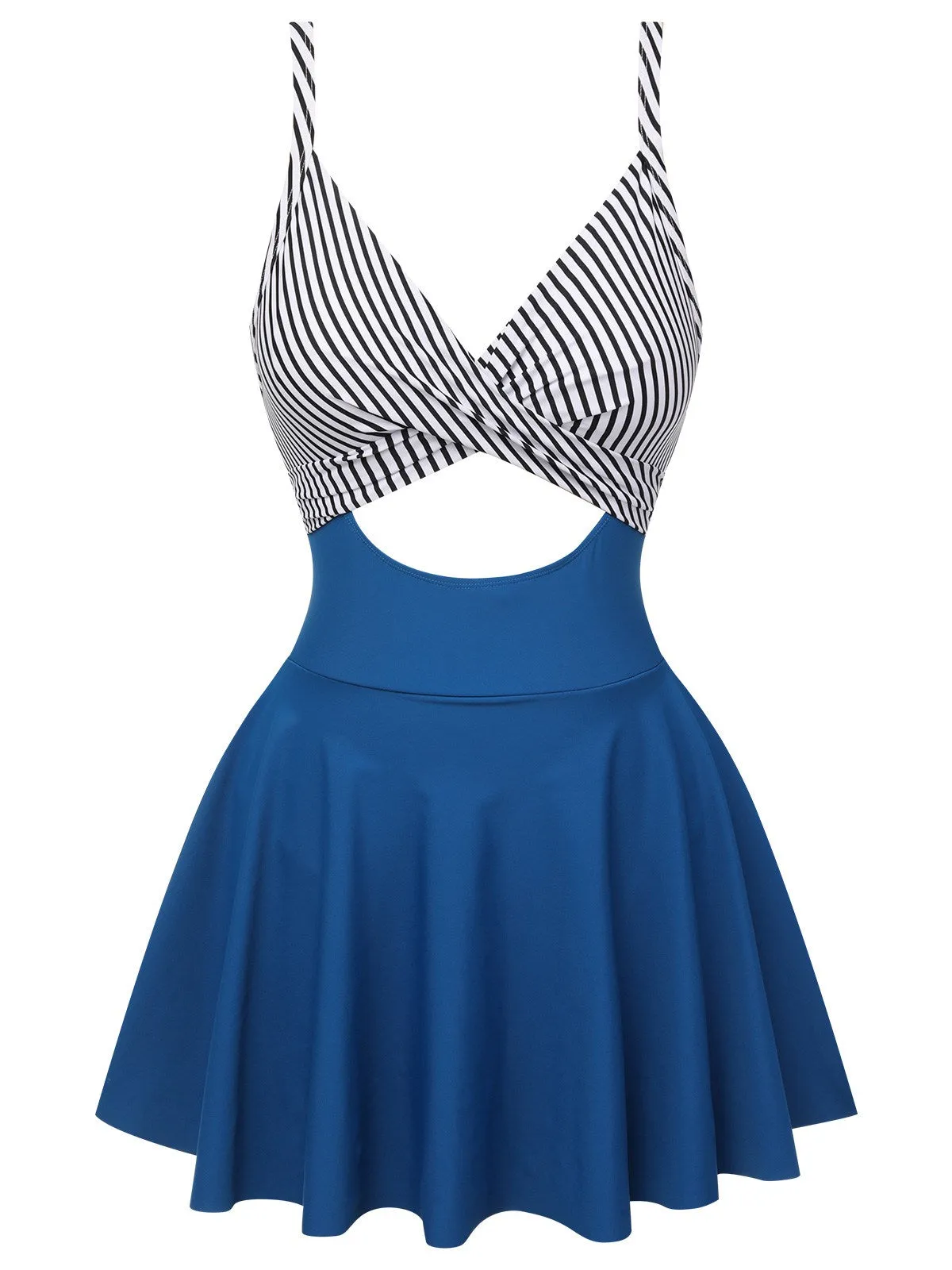 Multicolor 1930s Stripe Skirted One-piece Swimsuit sold by Retro Stage