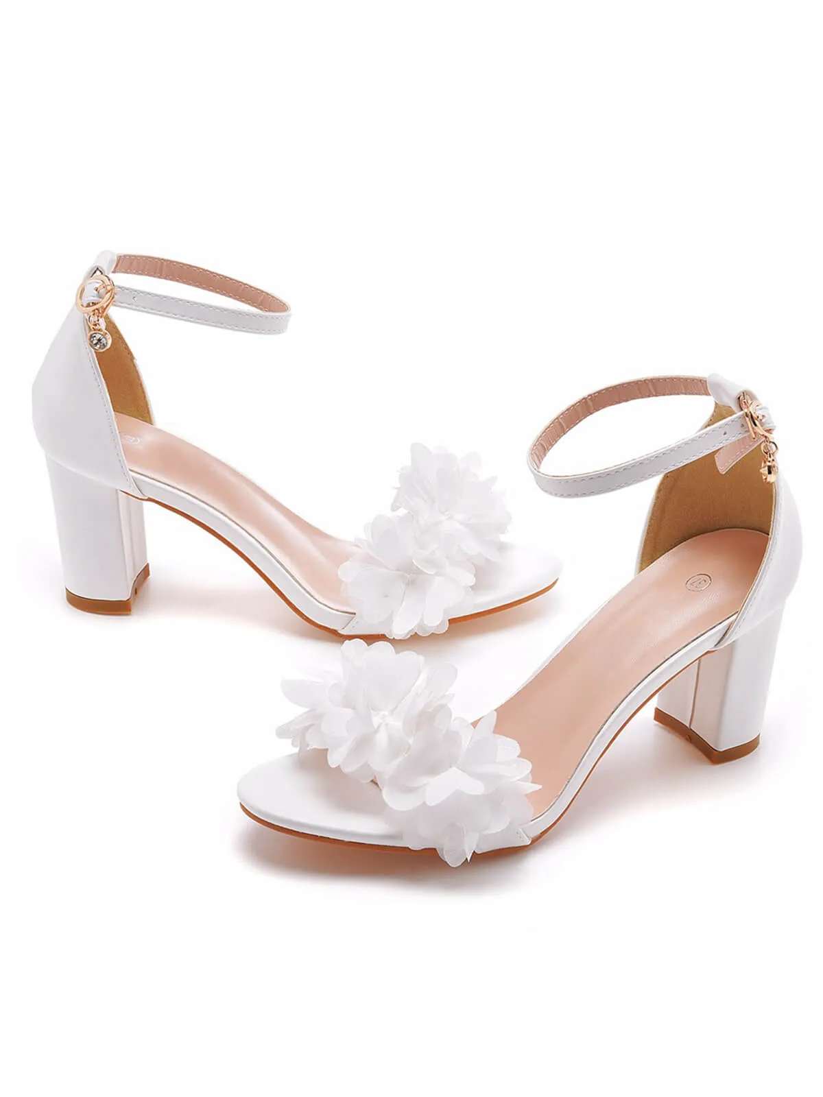 White 3D Flower Chunky Heel Sandals sold by Retro Stage product image thumbnail 3