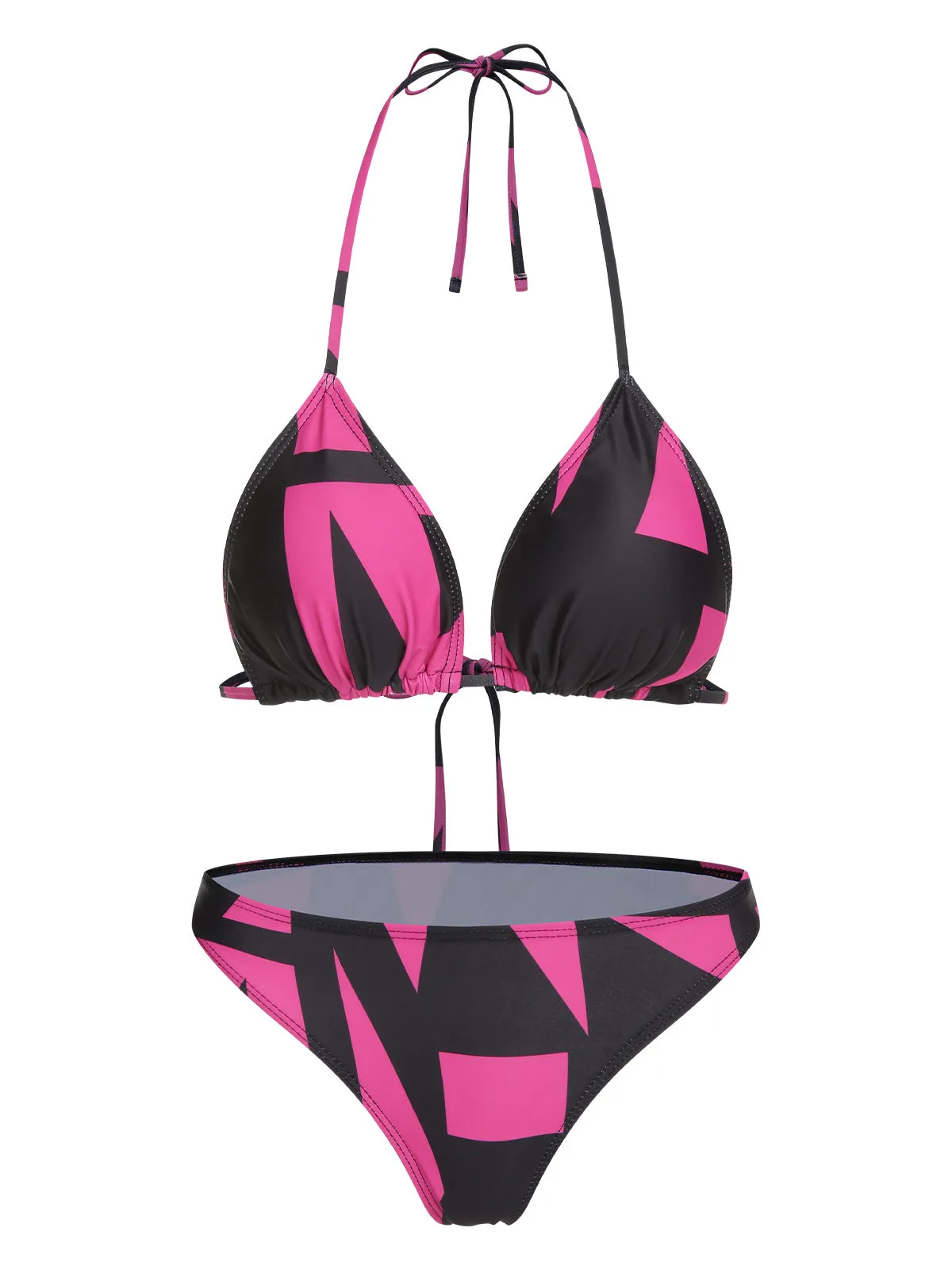 3PCS Rose Red 1960s Geometric Bikini Set & Cover-Up sold by Retro Stage product image thumbnail 4