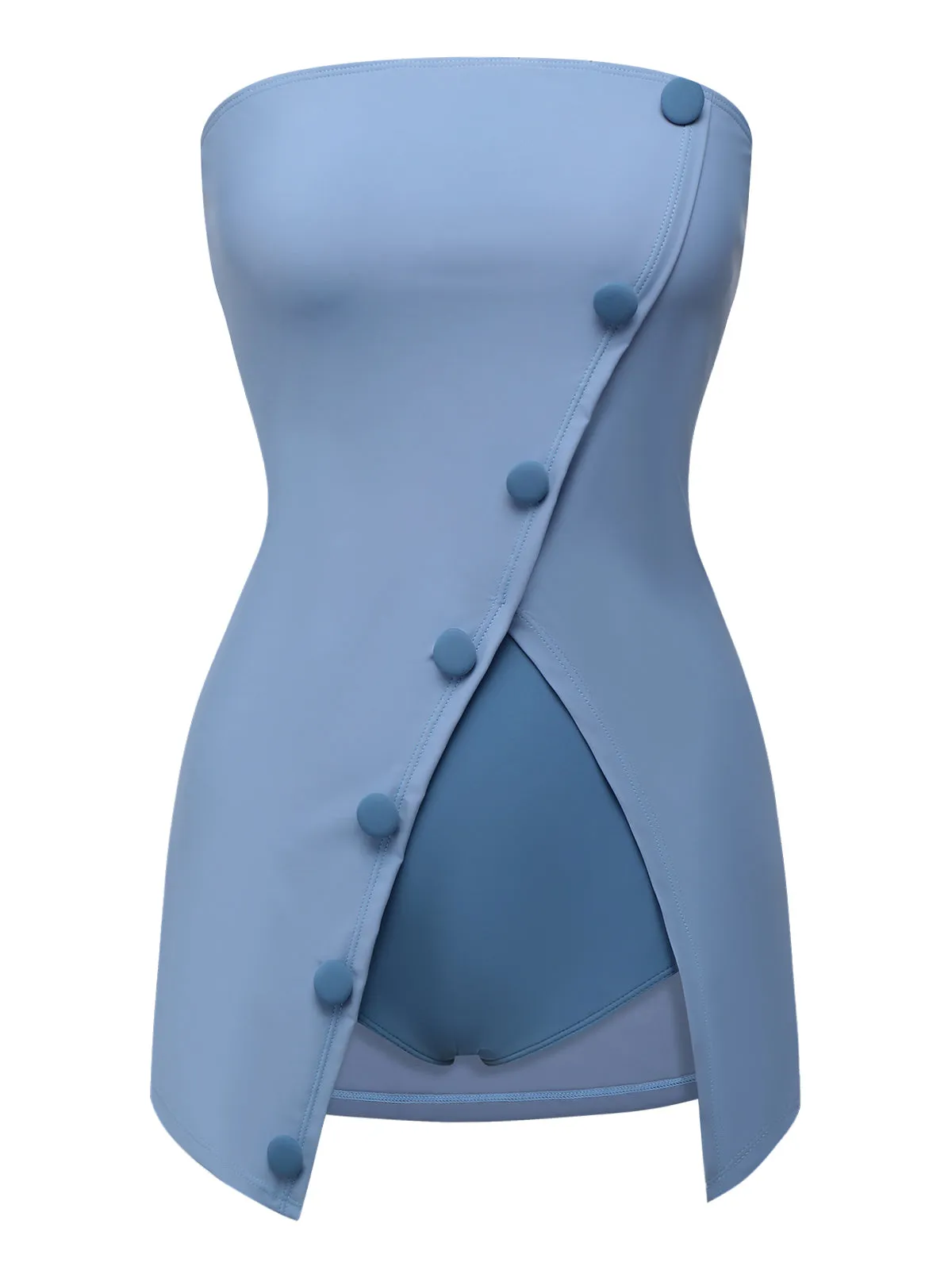 Blue 1930s Solid Buttoned Bandeau Swimsuit sold by Retro Stage product image thumbnail 2