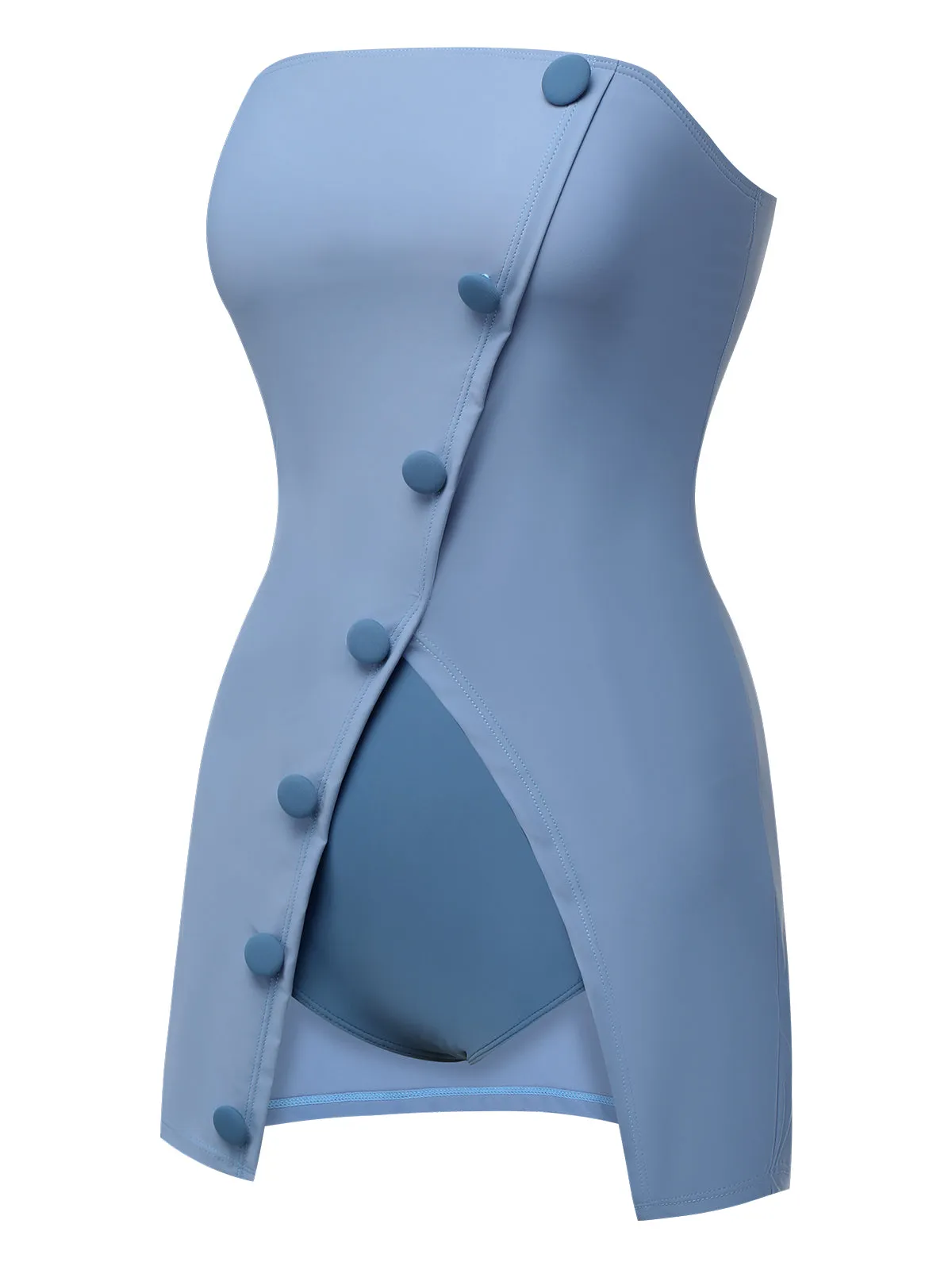 Blue 1930s Solid Buttoned Bandeau Swimsuit sold by Retro Stage product image thumbnail 3