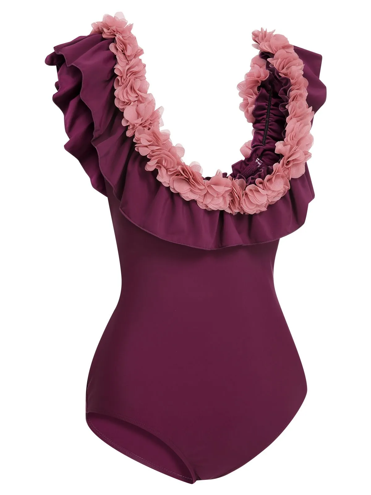 1940s Solid Petal Patchwork One Shoulder Swimsuit sold by Retro Stage product image thumbnail 4