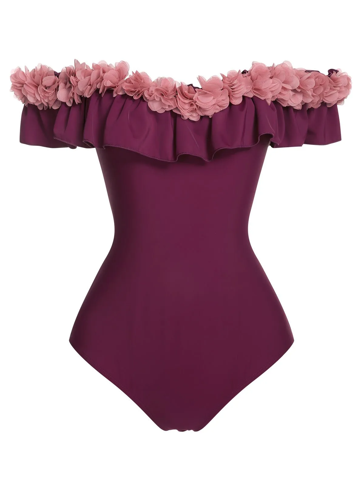 1940s Solid Petal Patchwork One Shoulder Swimsuit sold by Retro Stage