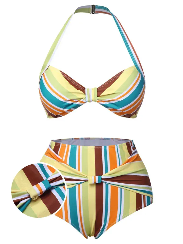 1930s Halter Contrast Stripes Swimsuit sold by Retro Stage